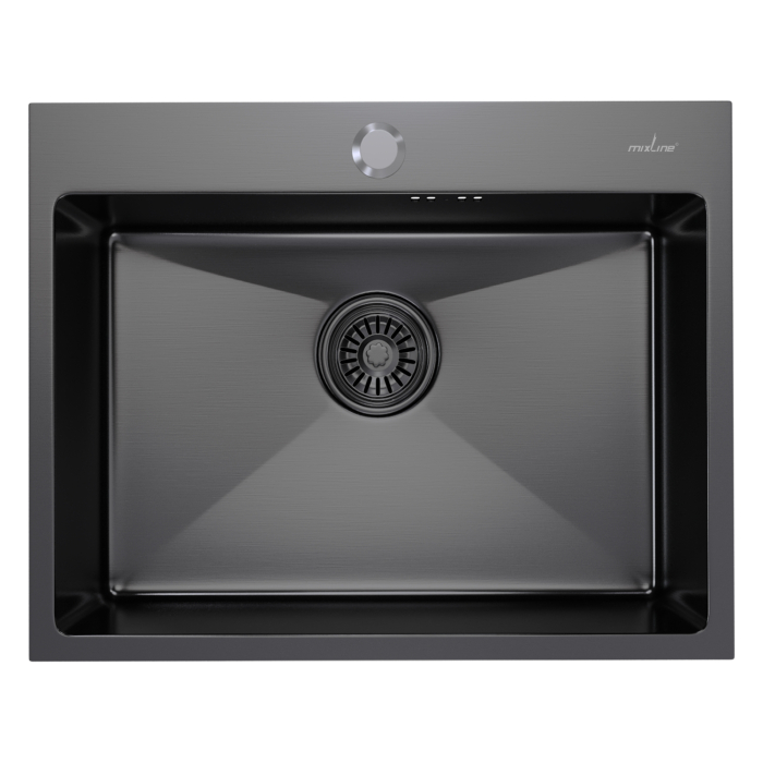 Кухонные мойки, Мойка настол.монтаж 60х45 (3,0) вып 3 1/2  MIXLINE PRO 22см с сифоном (черный графит)