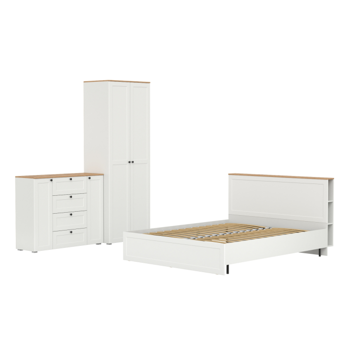 Спальные гарнитуры, Спальня Остин из комода-тумбы с кроватью 1600 с основанием и бельевого шкафа 13.224