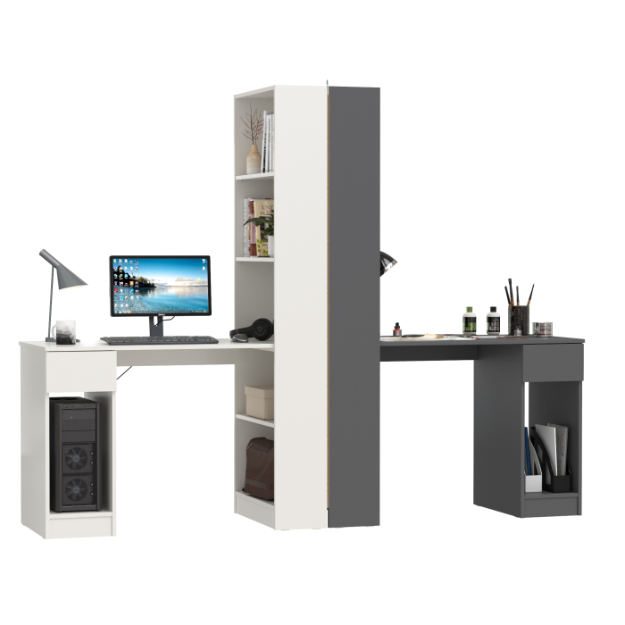 Прямые компьютерные столы, Два письменных стола Лайт 10.01 со шкафом с полками