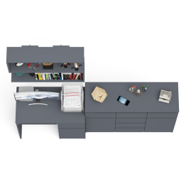 Тумба-комод Мори МК1200.4 с компьютерным столом МС-1 правый и открытой навесной полкой