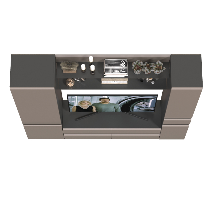 Стенки для гостиной, ТВ-тумба с двумя полочками и шкафом с ящиком и шкафом с полками внутри Сидней