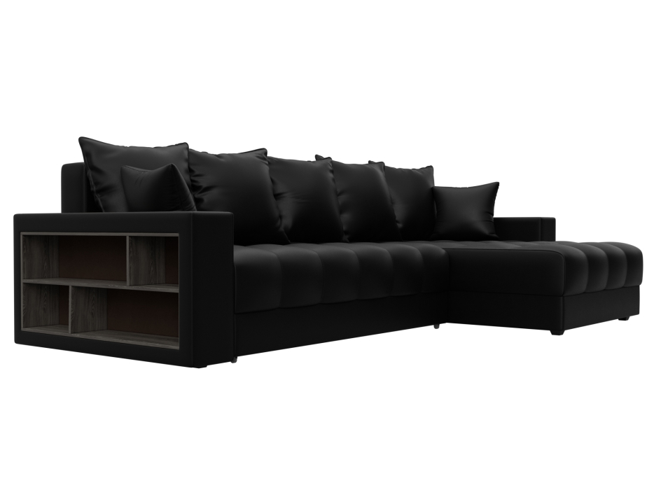 Диваны угловые в гостиную, Диван угловой с декором и полкой Лига-050 НПБ, экокожа GRIFON
