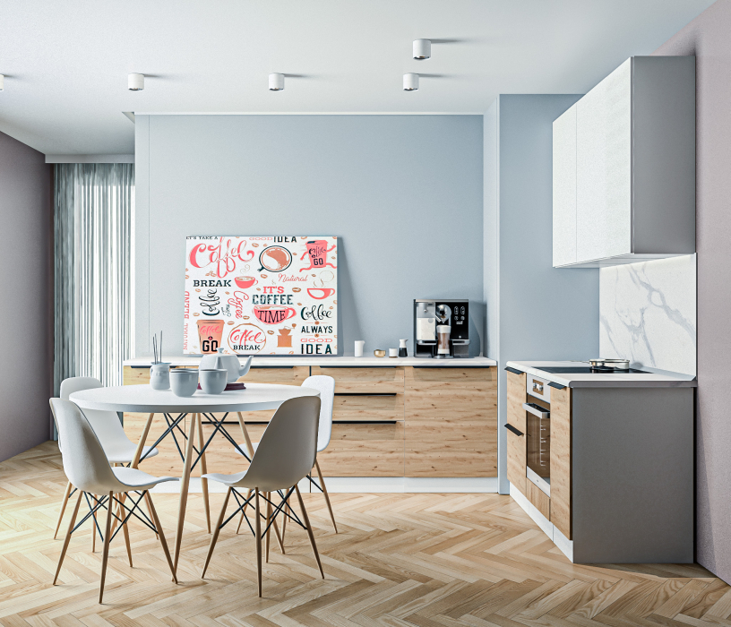 Кухонные гарнитуры, Кухонный гарнитур Регина Белый/Лофт Дуб Дикий, Белый глянец 2,4х1,6 м