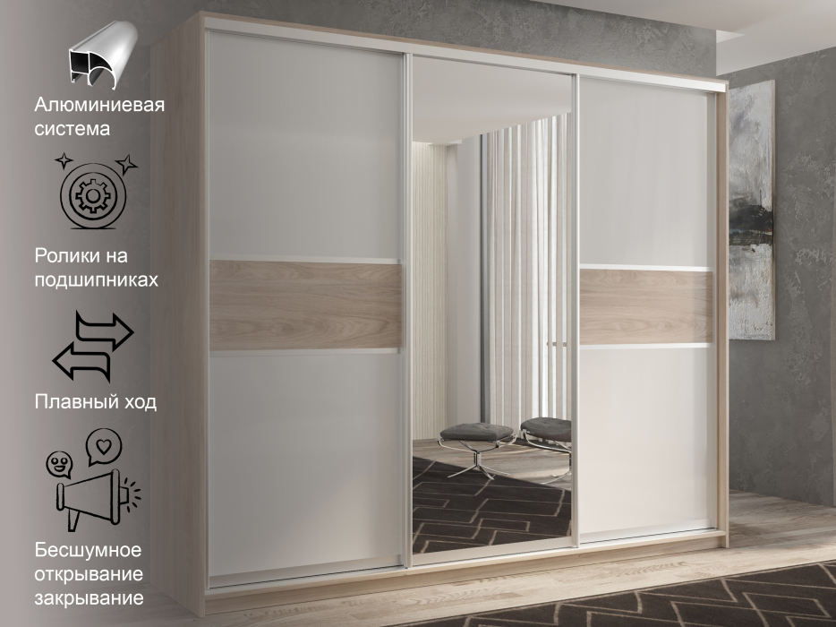 Шкафы-купе 3-х дверные, Шкаф-купе 3х дверный Кааппи 10 240х45