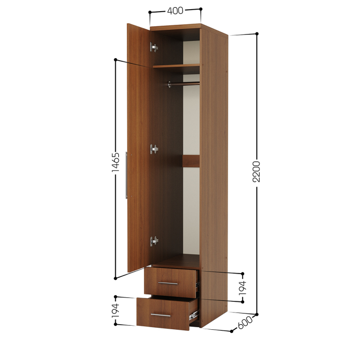 Для одежды, Шкаф для одежды с ящиками Комфорт МШЯ-11 40х60 с зеркалом