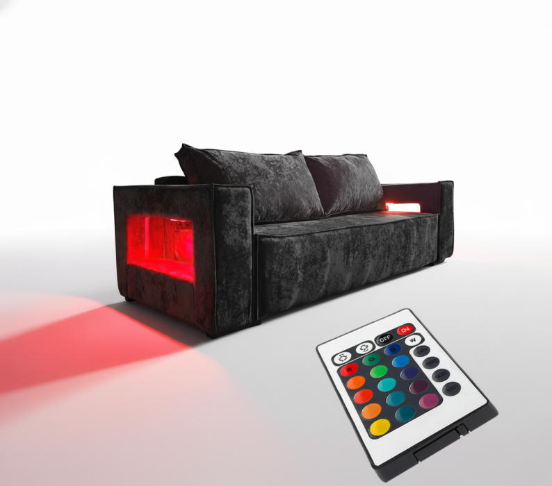 Дизайнерские диваны для гостиной, Диван-кровать еврокнижка Лофт Люкс  с подсветкой , 140,плюш