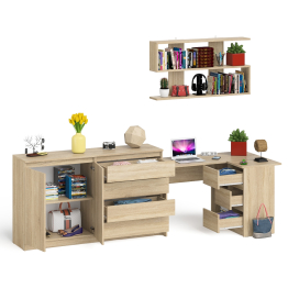Тумба-комод МК1600.1 Мори с навесной книжной полкой и угловой компьютерный стол МС-16 правый