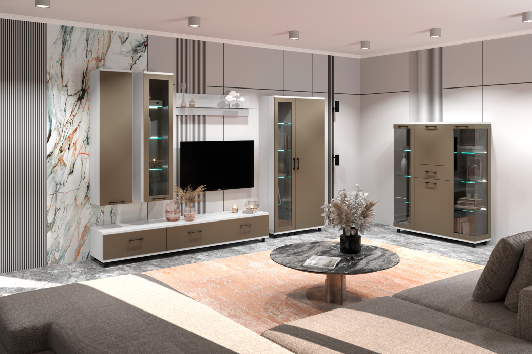 Стенки для гостиной, Модульная гостиная Грейс композиция 4  Снежный Ясень