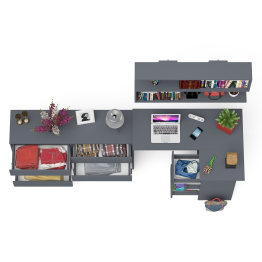 Комод широкий 6-ть ящиков Мори МК1380.6 с угловым компьютерным столом МС-16 правым и открытой книжной полкой