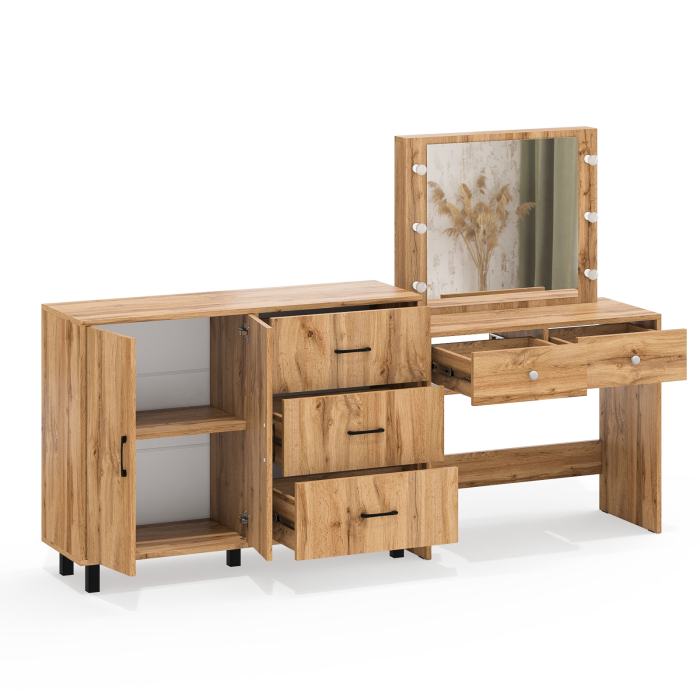 С зеркалом, Комод 123-1204 и косметический столик с подсветкой СТ-5