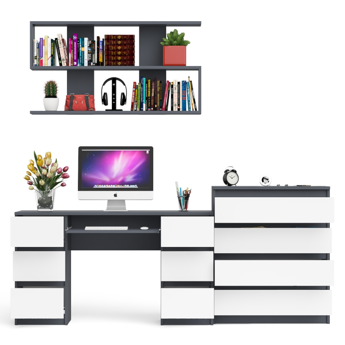 Домашние кабинеты, Стол письменный Мори МС-2 с комодом МК800 4 ящика и полкой 1200