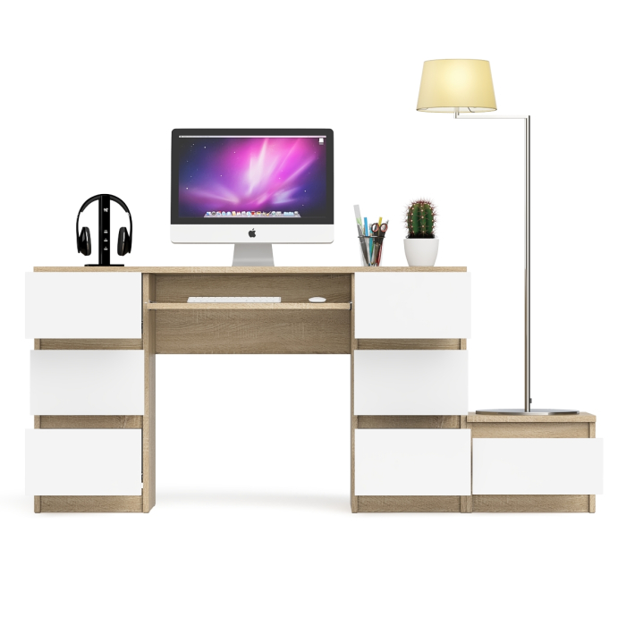 Прямые компьютерные столы, Компьютерный двухтумбовый стол Мори с дополнительной тумбой