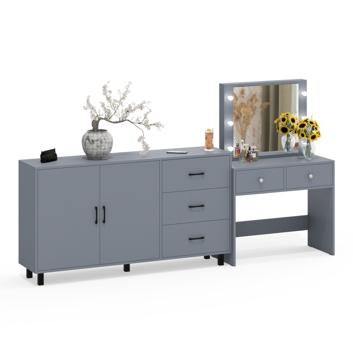 С зеркалом, Косметический столик с подсветкой СТ-5 в комплекте с комодом 123-1604