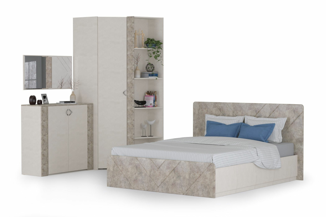 Модульные cпальни, Спальня Амели № 9 шёлковый камень/бетон чикаго беж, 5 предметов мебели