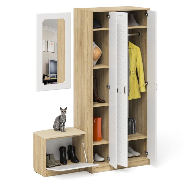 Прихожие, Шкаф с пеналом-500 и обувницей с сиденьем П-6 фрезеровка ромб