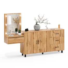 Косметический навесной столик с подсветкой и комод с ящиками и дверками 123-1604