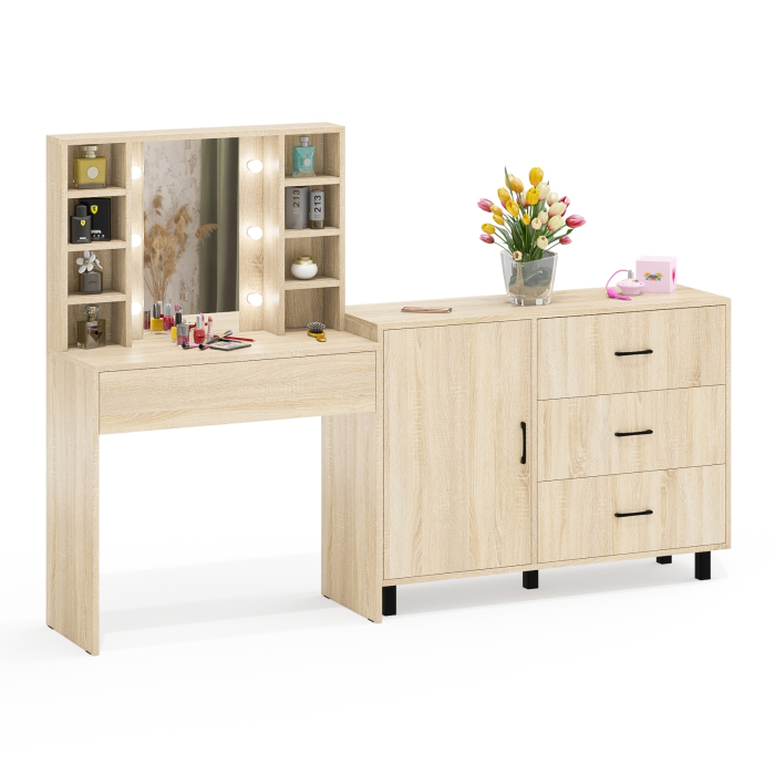 Туалетные столики, Туалетный столик с подсветкой 115 и комод с дверкой и 3-мя ящиками 122-1204