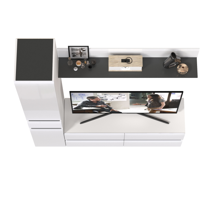 Стенки для гостиной, Тумба для ТВ с пеналом с ящиком и открытой полочкой Сидней