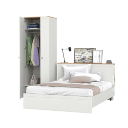 Кровать со спальным местом 1600х2000 с ортопедическим основанием Остин и шкаф для одежды