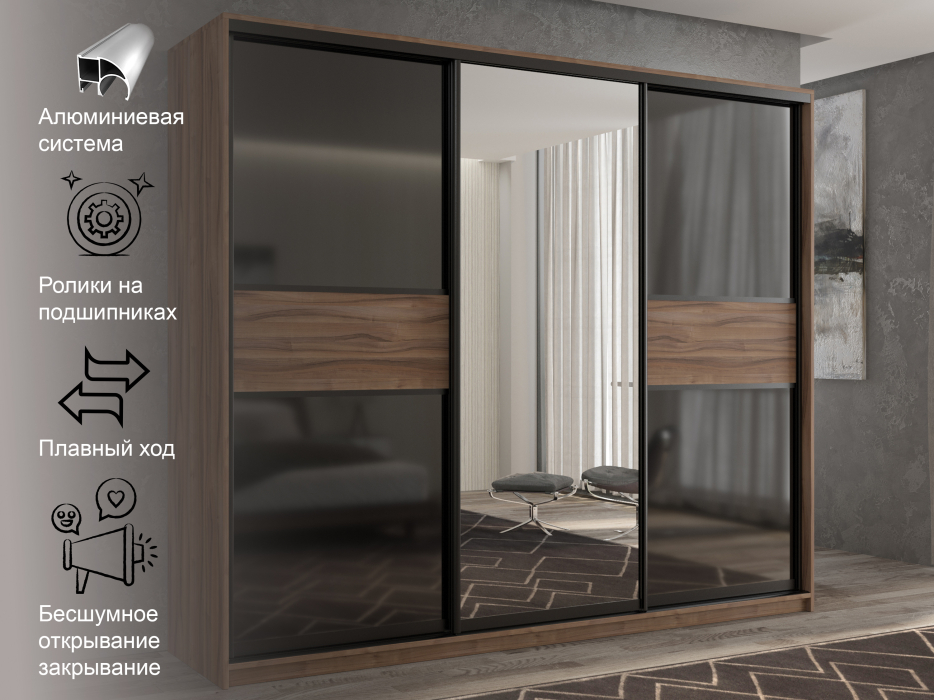 Шкафы-купе 3-х дверные, Шкаф-купе 3х дверный Кааппи 9 240х45