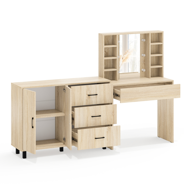 С зеркалом, Туалетный столик с подсветкой 115 и тумба-комод 123-1204