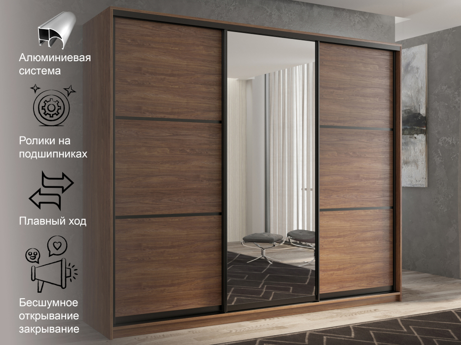 Шкафы-купе 3-х дверные, Шкаф-купе 3х дверный Кааппи 2 180х60