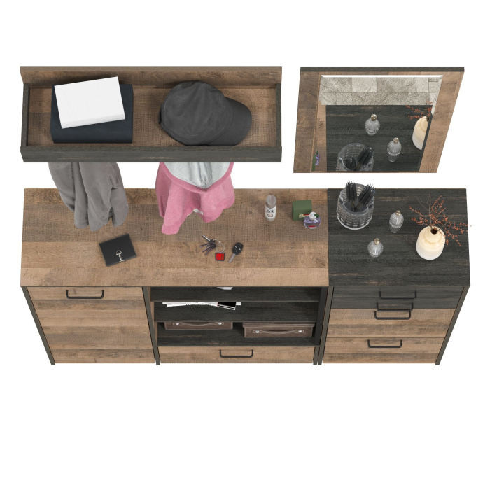 Прихожие, Комод с дверкой с высокой тумбой для обуви с зеркалом и вешалкой Трувор