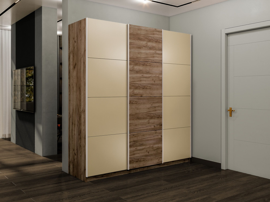 Шкафы-купе 3-х дверные, Шкаф-купе Эста 3-х дверный ДСП/Стекла фисташка/Доводчик 240х66х240