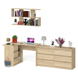 Стол угловой компьютерный Мори МС-16 левый с навесной книжной полкой и комодом МК1380.6