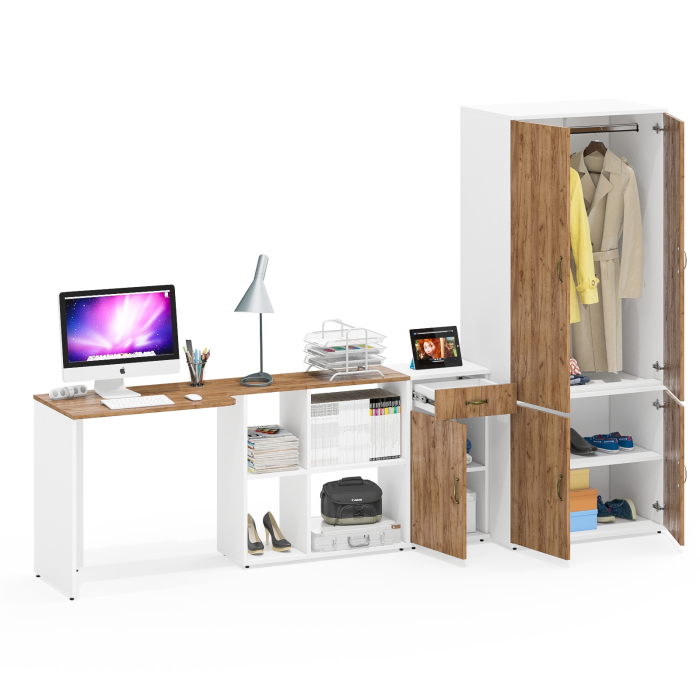 Домашние кабинеты, Шкаф для белья Лидер-8 19Б с письменным столом и тумбочкой МД 3.15