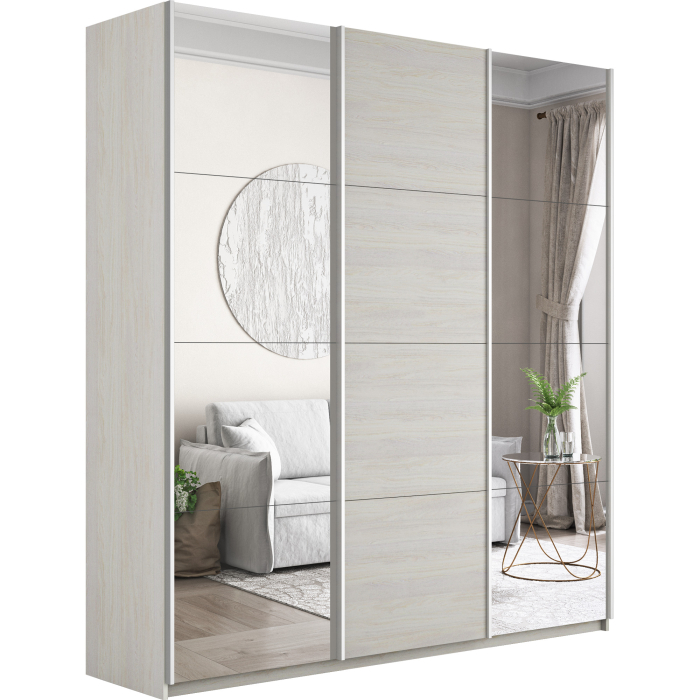 Шкафы-купе 3-х дверные, Шкаф-купе Широкий Прайм 3-х дверный Зеркала/ДСП/Доводчики 240х57х230