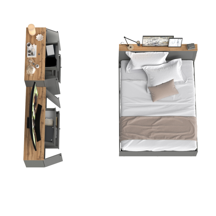 Спальные гарнитуры, Кровать со спальным местом 1600 с ортопедическим основанием с тумбой под ТВ Остин 16.47 и комодом 16.221