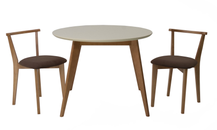 Стол Сканди К 90 натур/слоновая кость со стульями Франк натур велюр коричневый