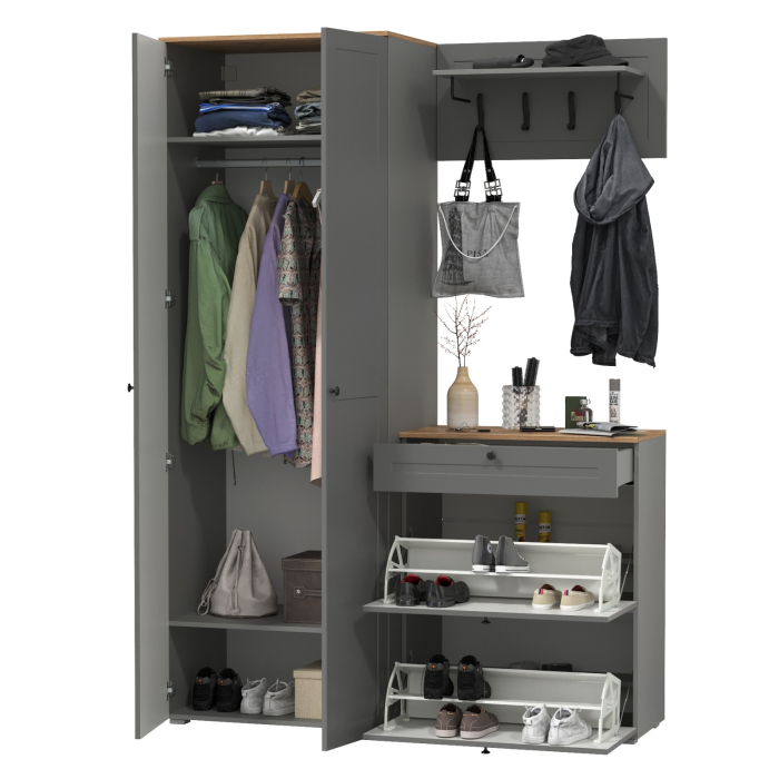 Прихожие, Шкаф 2-х дверный с обувницей и вешалкой для одежды с полкой Остин