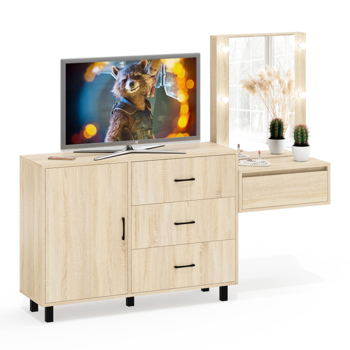 Туалетные столики, Комод с дверками и ящиками 122-1204 и косметический столик навесной с подсветкой