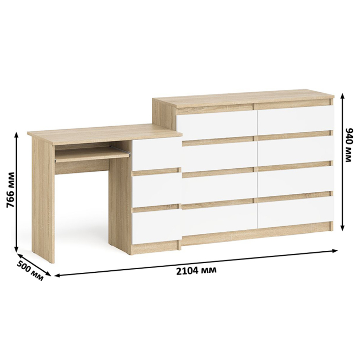 Компьютерные столы, Комод Мори МК1200 8-мь ящиков со столом компьютерным МС-6 правым