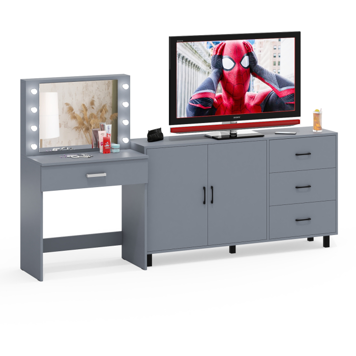 С зеркалом, Комод-тумба 123-1604 и туалетный столик с подсветкой СТ-4