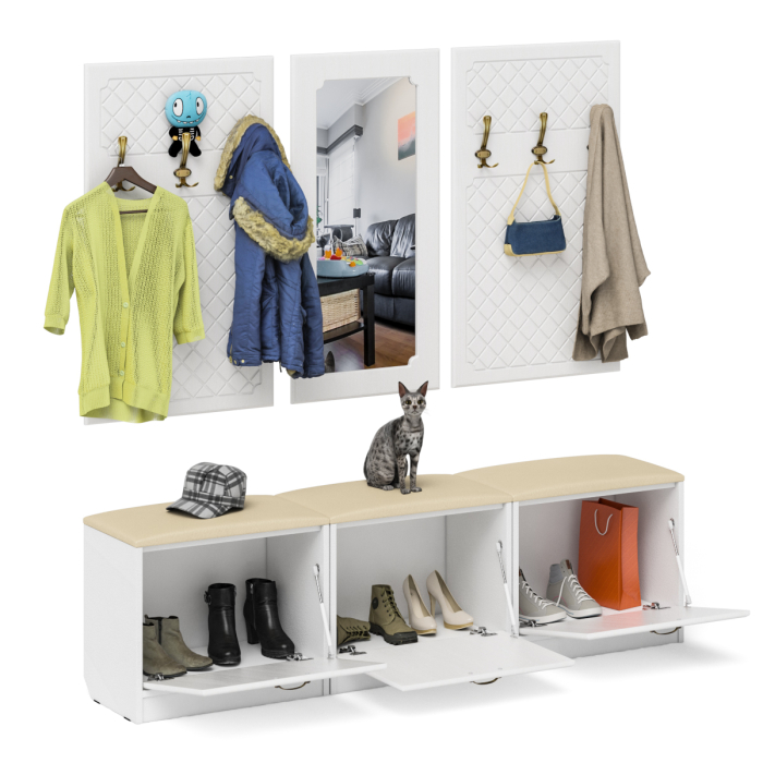 Прихожие, Набор мебели для прихожей из обувниц зеркала и вешалок П-6 № 03 МДФ фрезеровка ромб