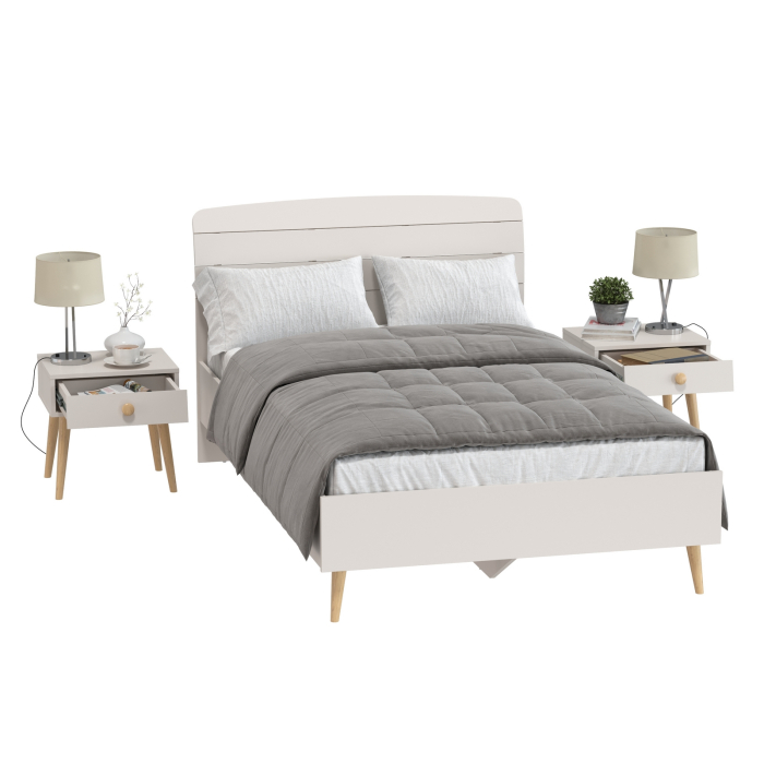 Спальные гарнитуры, Полутораспальная кровать Афина 1200 с двумя прикроватными тумбочками