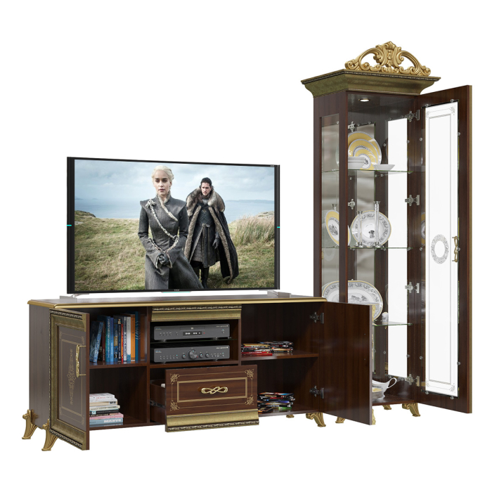 Стенки для гостиной, Шкаф-витрина с короной с тумбой TV Версаль ГВ-01К+ГВ-03