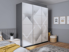 Шкафы-купе 3-х дверные, Шкаф-купе Прайм 3-х дверный Фотопечать Квадраты Стекла/Доводчики 210х57х230