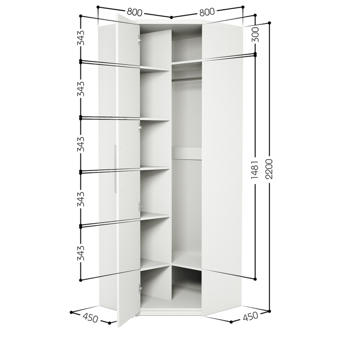 Для одежды, Шкаф угловой Мелодия МУ-12 80х80