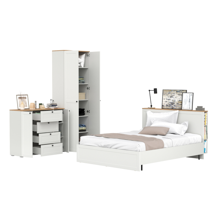 Спальные гарнитуры, Мебель для спальни Остин из кровати 1600 с основанием и шкаф двудверного с комодом 16.221