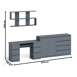 Стол для работы Мори МС-2 с книжной полкой на 1200 и комодом-тумбой МК1600.1