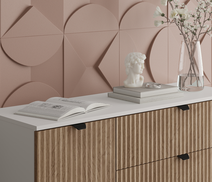 Комоды, Комод Тренд СБ-3446 3 ящика, 1 дверь Белый Альпийский/МДФ Джаз Акация светлая