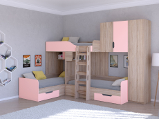 Для подростков, Кровать двухъярусная Трио/2 Дуб Сонома