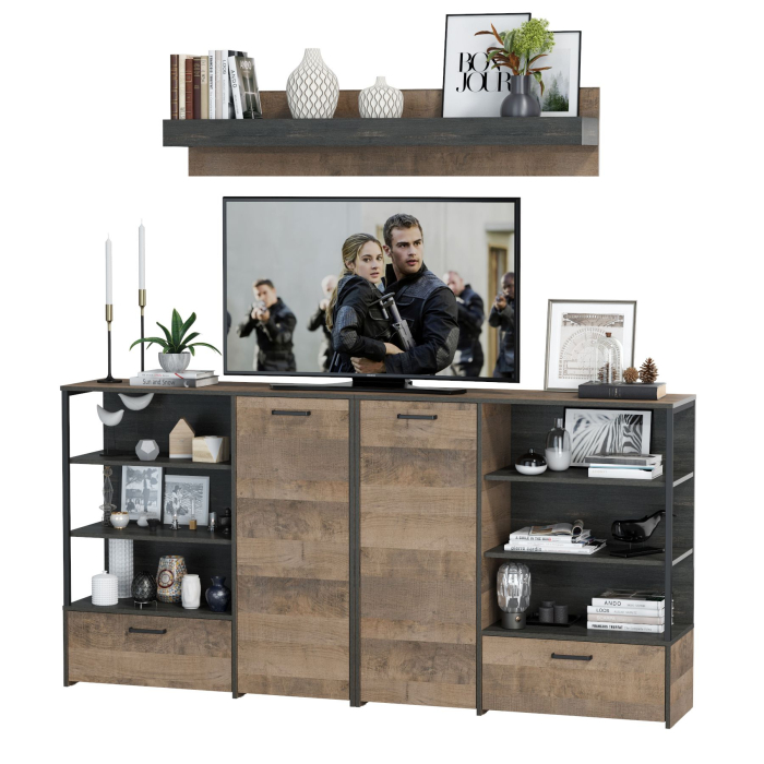 Стенки для гостиной, Два комода с дверками и ящиками и навесная полка Трувор