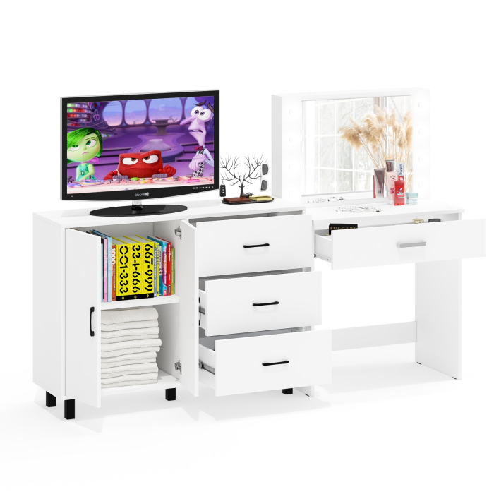 С зеркалом, Столик туалетный с подсветкой СТ-4 и комод-тумба с ящиками 123-1204