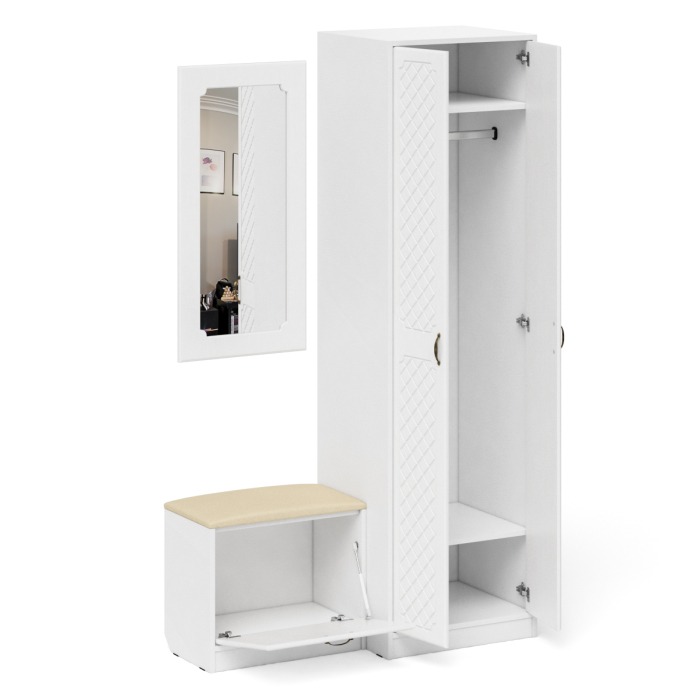 Прихожие, Шкаф две двери с обувницей и зеркалом П-6 № 11 МДФ фрезеровка ромб