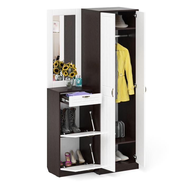 Прихожие, Зеркало для прихожей с обувницей и шкафом П-6 № 17 МДФ фрезеровка прованс